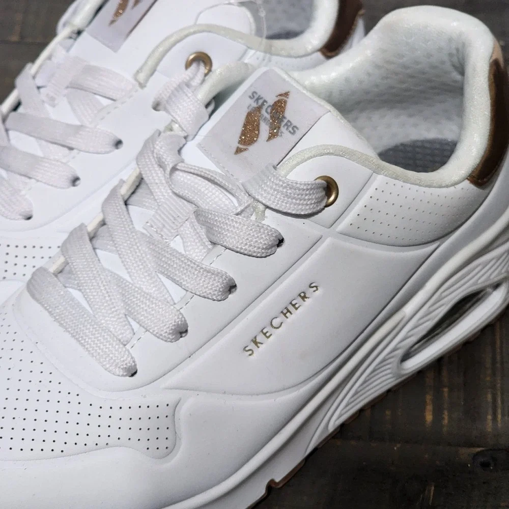 Skechers Street‎ Uno Gen1 Shimmer Away Shoes Girls US 2 White/Gold Sneakers
